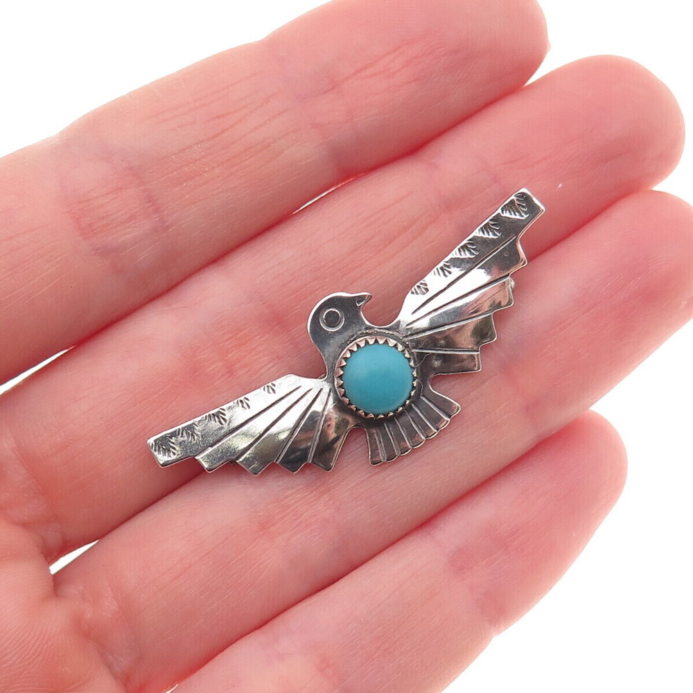 Bell Trading Post Old Pawn 925 Sterling Vintage Turquoise Thunderbird Pin Brooch